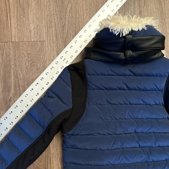 Blanc noir Blue and Black Puffer Jacket with Faux Fur Collar - Picture 8 of 8